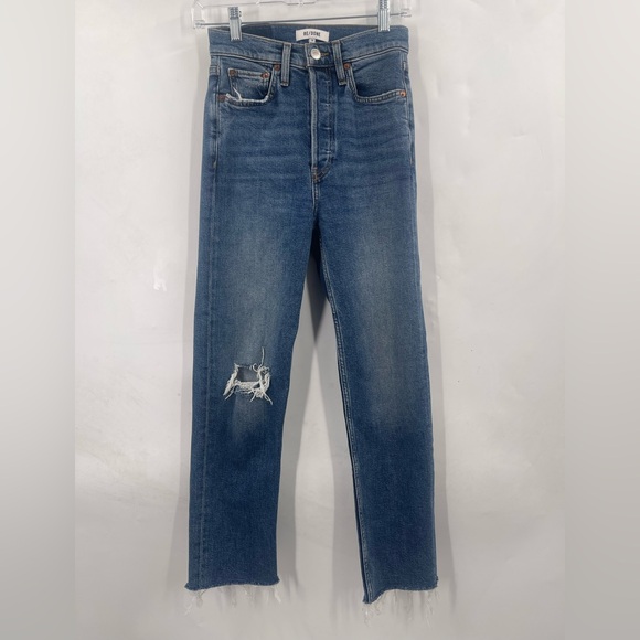 Re/Done Jeans 70s Ultra High Rise Stove Pipe Jeans Size 25 - Picture 6 of 14